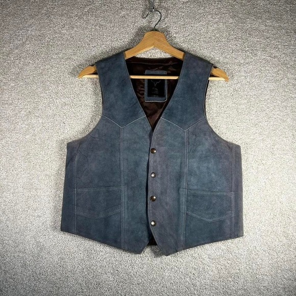 American Vintage Jackets & Blazers - Vintage women's deep blue genuine hide leather button up western vest Size M